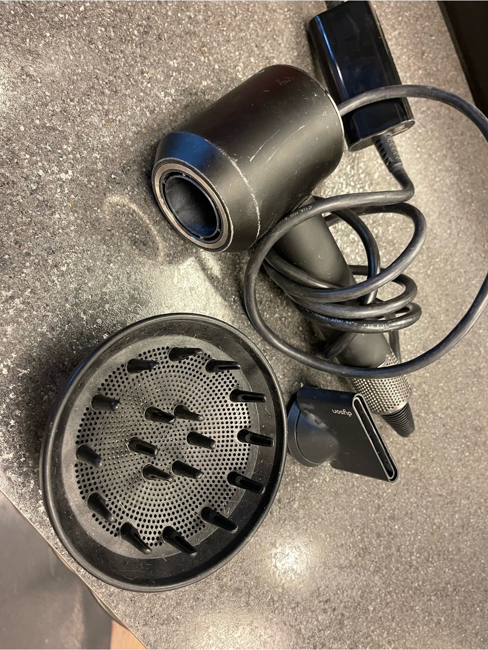 Dyson Black Supersonic Hair Dryer with Diffuser and Styling Nozzle